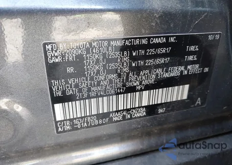 2020 Toyota Rav4 Le z USA, uszkodzony, nr VIN 2T3F1RFV4LC061447